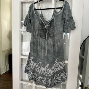 Grey Boho Dress Cold Shoulder Size L Festival Party